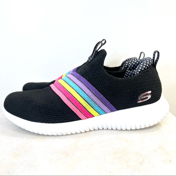 EUC ULTRA FLEX BRIGHTFUL DAY Rainbow SLIPON Knit SNEAKER Running Shoe Girls Kids - Picture 2 of 7
